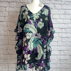 Grace & Lace Women’s NWT Bloom Mystic Floral Sheer Feminine  Tunic Top Size XL